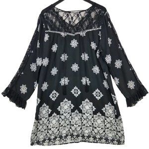 Venus Women's Dress Size X-Large Black Lace Bohemian Fairy Flowy Peasant Midi